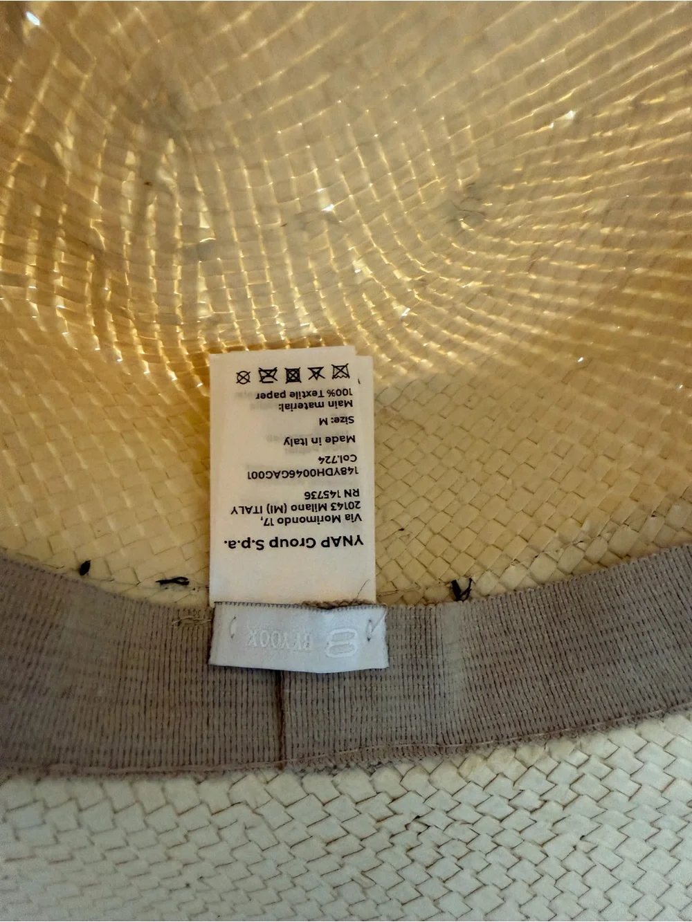 8 by YOOX Italian Paper Straw Boater Hat Ethnic Band Size M